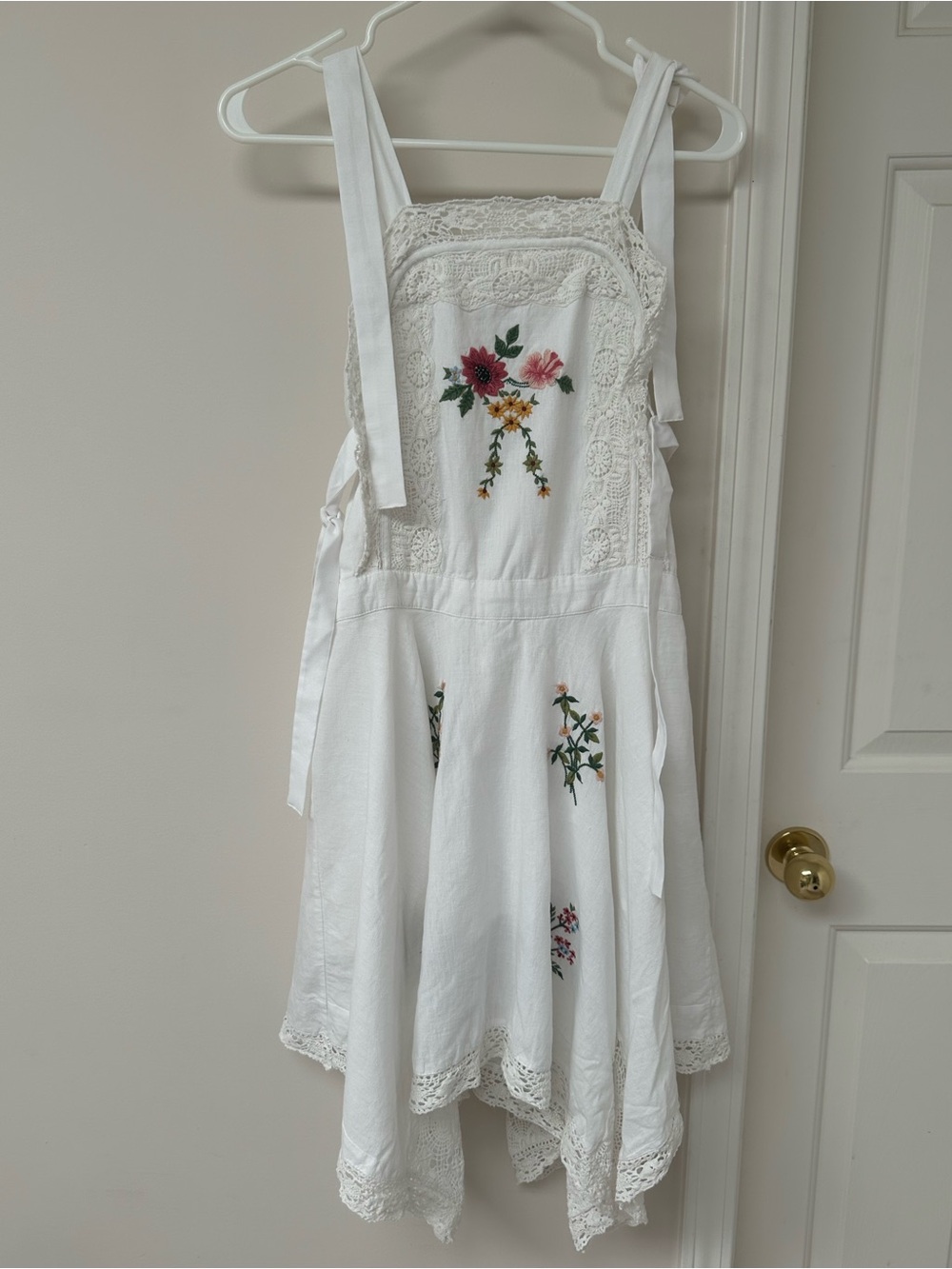 Moon River White hankerchief hem Embroidered Sundress